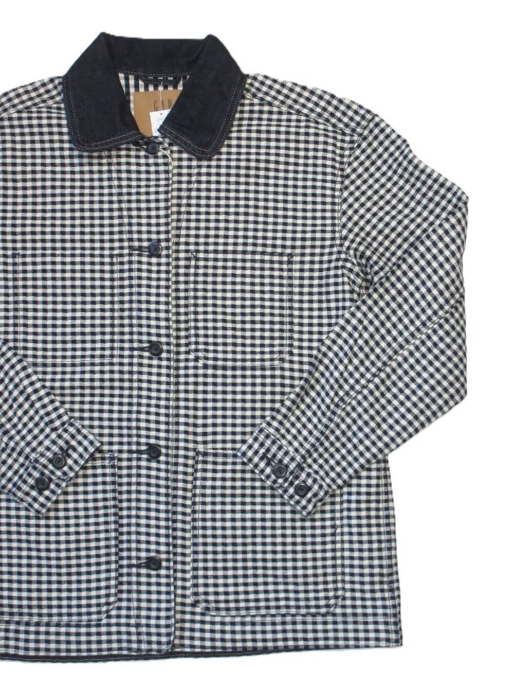 NWT Gap × DÔEN Gingham Denim Jacket in Blue Gingham Relaxed Fit Chore S - Picture 3 of 6